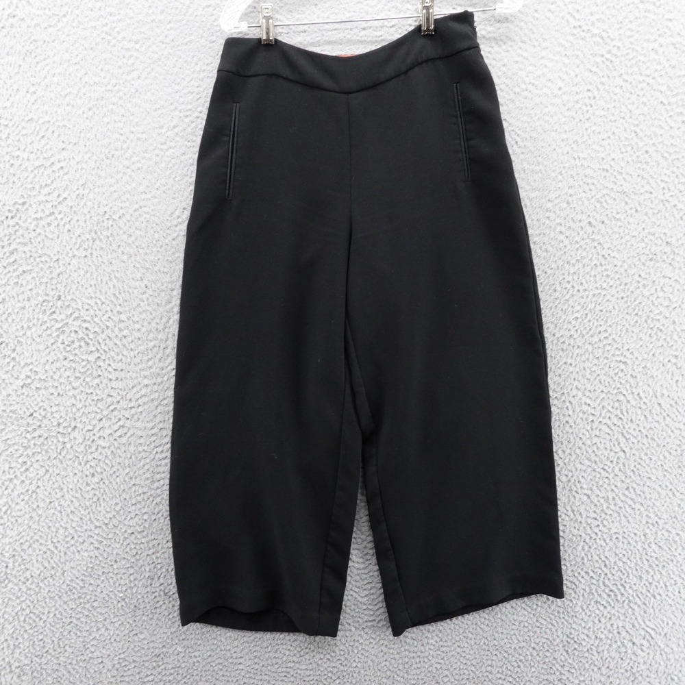 Ted Baker Wide Leg Cropped Pants Size 2 Black Womens Side Zip High Rise Career
